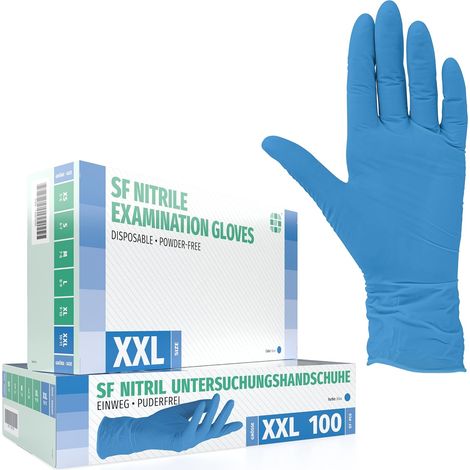 SF Gants nitrile XXL bleus - 100 gants jetables, non poudrés, sans latex, résistants, pour la cuisine, l’usage médical, le ménage, la mécanique, le tatouage, la coiffure, l’usage alimentaire (1/5)