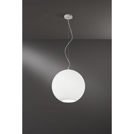 Suspension En Verre Satiné 40 Cm, Structure En Métal Blanc, Douille E27, Design Moderne Pour Éclairage Intérieur De Haute Qualité Par Perenz.
