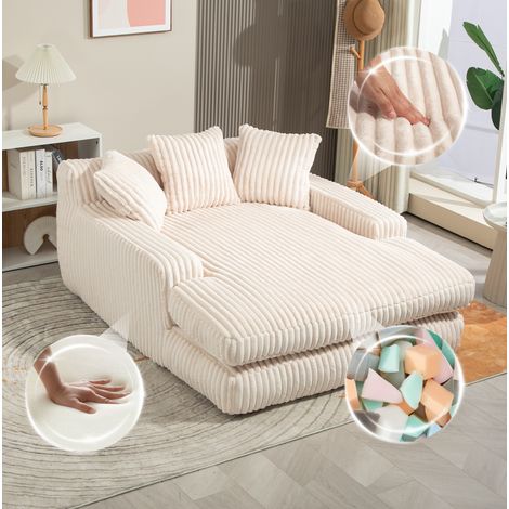 Sillón de tejido de pana, 125 x 155 x 63 cm, con 3 cojines, beige HAVRYA (1/5)