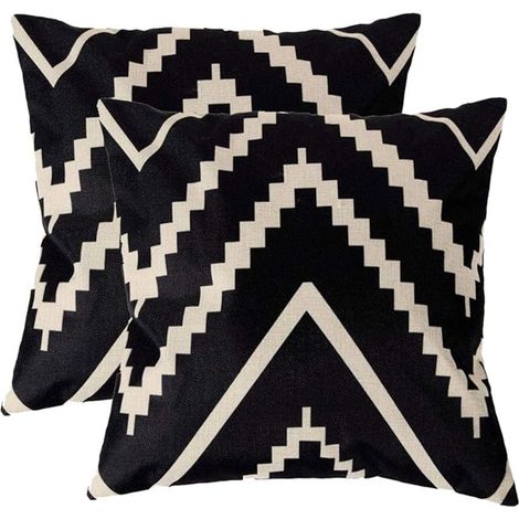Housse de Coussin Géométrique Moderne Noir et Beige 45x45cm, Style Contemporain pour Canapé et Lit   Lot de 2