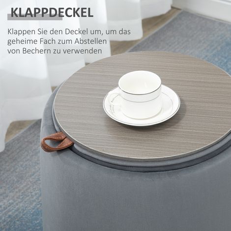 Tabouret coffre 2 en 1 velours aspect peluche avec couvercle démontable et rangement intégré Ø44 x 47,5 cm Gris (1/4)