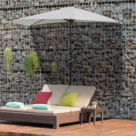 Demi-Parasol Ø 2.7 m parasol de balcon 5 entretoises métal polyester crème