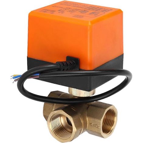 Motorisiertes Kugelventil L-Form, orangefarbenes Messing, elektrisch, 3-adrig, 2-fach steuerbar, 1,6 MPa, 6 W, 220 V AC, G3/4-polig