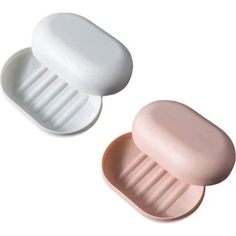 TONLRGY Travel Soap Case with Lid, Reclosable Soap Holder - 2 Pieces (Pink + White) (1/4)