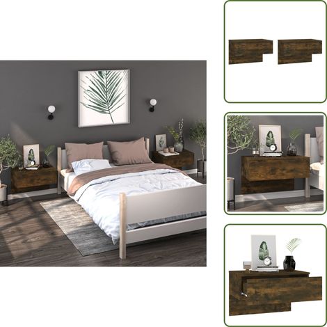Wand-Nachttische 2 Stk. Räuchereiche - Wand-Nachttisch - Holzwerkstoff Möbel - Wohnzimmer Dekoration - Regal - Nachttisch Set