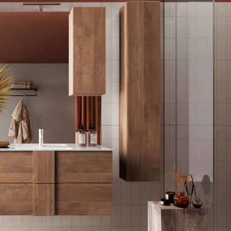 Mobiles Badezimmer-Holzregal mit 1 hängenden Schranktür in modernem Jaya-Stil. (1/4)
