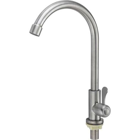 Robinet Cuisine Eau Froide - Acier Inoxydable - Montage Sur Plan De Travail - Pour Évier Extérieur Ou Intérieur - 1 Pièce (1/5)