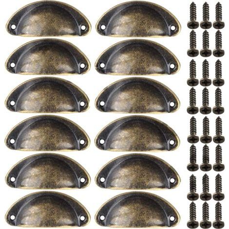Lot de 12 poignées de meuble vintage en laiton – Entraxe 65mm – Dimensions 81x35mm – Design élégant pour tiroirs et armoires – Minetgnon (1/5)