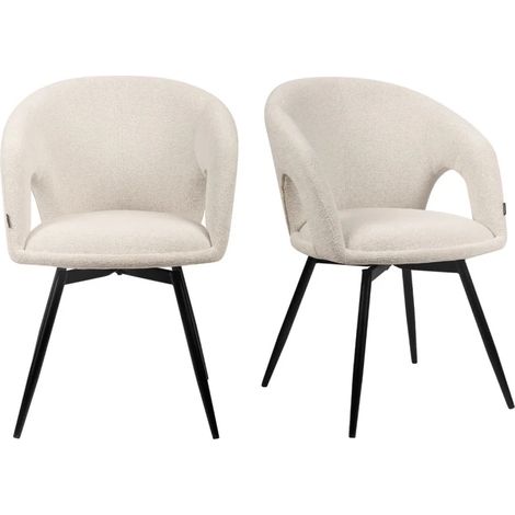 Lot 2 chaises rotatives 180° tissu doux beige et pieds noir - ALEX (1/5)