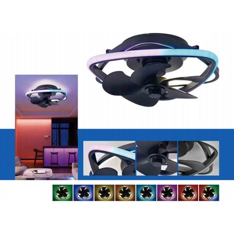 Ventilateur de plafond intelligent moderne pour chambres, noir, 40.5 cm, télécommande RGB , 6 réglages de vitesse de ventilation (1/4)