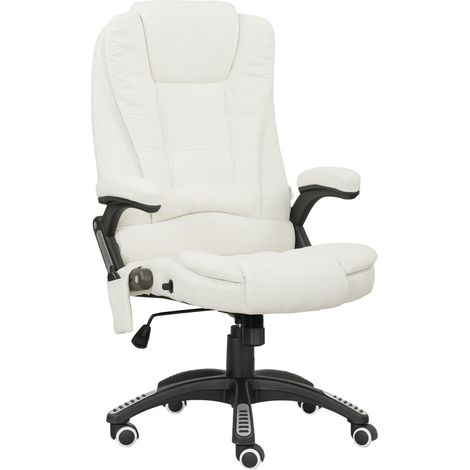 Sedia da Ufficio 68x72x110-120 cm Reclinabile Massaggiante Telecomando in Tessuto Effetto Lino Crema (1/5)