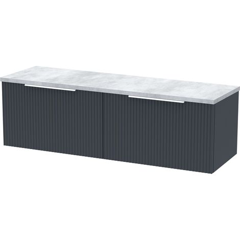 Tixall Fluted 2 Drawer Wall Hung Vanity Unit with Laminate Worktop, Dark Grey, 1200mm (1/4)
