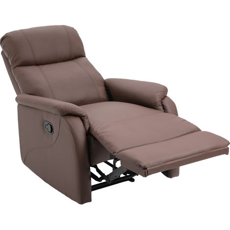 Poltrona Relax Manuale con Schienale Reclinabile 145° e Poggiapiedi in Pelle PU Marrone, 76x91x106cm (1/4)