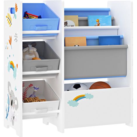 Scaffale portaoggetti per bambini con 3 contenitori aperti bianco/grigio/blu 030006995