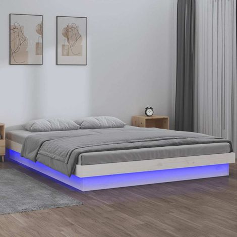 LED Bed Frame without Mattress White Small Double Solid Wood vidaXL (1/5)