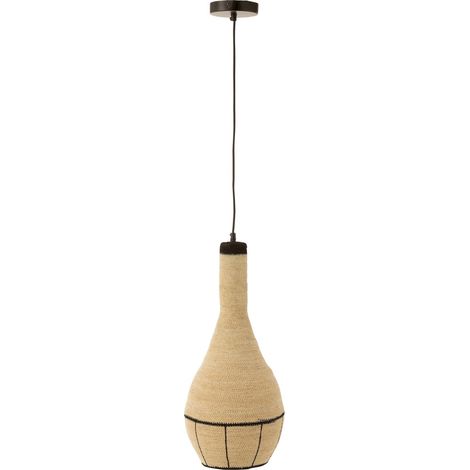 Lampe suspendue poire en jonc naturel et noir raffiné - Naturel jonc et noir élégant (1/3)