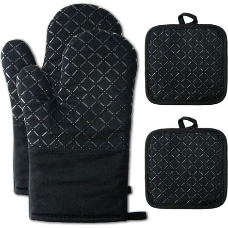 1 Paire Gants Cuisine Silicone Noir, Antidérapants résistants chaleur (1/5)