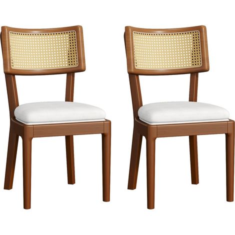 Chaise Tabouret de salle Ă manger velours et rotin - Bois massif - Moderne - 2 chaises (1/5)