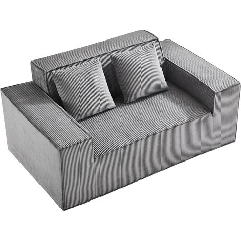 Mophorn Canapé 2 places 63 pouces, canapé moderne en velours côtelé avec ressorts ensachés, coussins confortables pour salon, chambre, bureau ou appartement, aucun assemblage requis, gris