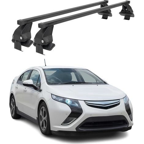 OMAC Barres de toit transversales en acier pour Opel Ampera 2011-2015 – Antivol inclus – Testées City Crash – DIN 75302:2019 – ISO/PAS 11154:2006 – Charge max 50 kg Noir (1/4)