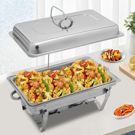 9L/9.5QT Récipient de maintien au chaud, réchaud en acier inoxydable chauffe-plats récipient thermique récipient plaque de maintien au chaud avec couvercle pour Restaurants, cafétérias, hôtels (grille