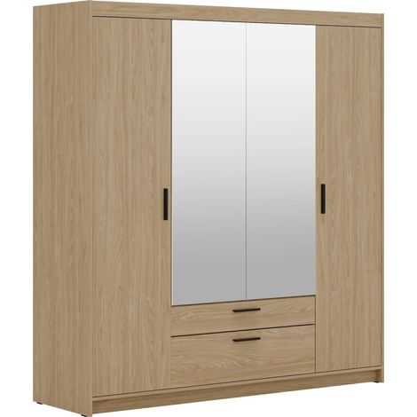 AX LIVING Geölte Eiche Kleiderschrank mit Spiegel Storicos 4T 176,3cm breit