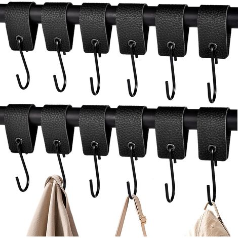 12 crochets noirs en forme de s, crochets de cintre, crochets de manteau, armoire, cuisine, salle de bains, Camping (noir) (1/5)
