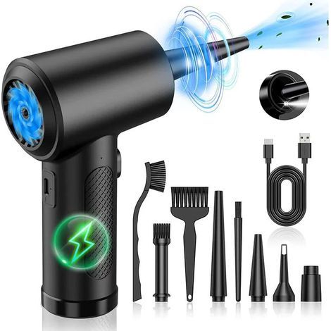 Dépoussiéreur à air comprimé sans fil 51 000 tr/min – Rechargeable USB – 5 buses et 3 brosses – Nettoyage efficace claviers et voitures (1/5)