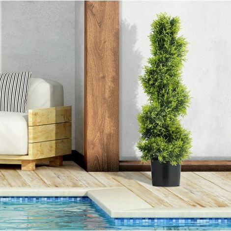 Planta artificial de ciprés en espiral 90 cm, con maceta, 693 hojas PE, verde OKMYHOME (1/5)