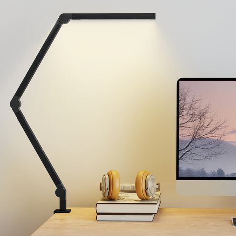 Lampe de bureau, luminosité et couleur réglables, pince métallique, 96 LEDs, noir (1/5)