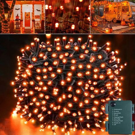 1 Guirlande lumineuse, 10m, 100 LED, 8 modes, étanche, piles AA, intérieur extérieur, Halloween Noël
