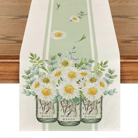 Chemin de table fleuri printanier et estival, style rustique, doux, pour la décoration de table des fêtes quotidiennes (1/5)