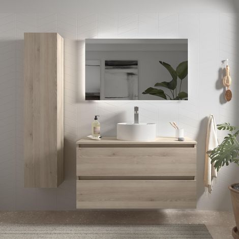 Meuble de salle de bain BEQUIA 100cm Naturel  Avec plan toilette (vasque non incluse) (1/5)