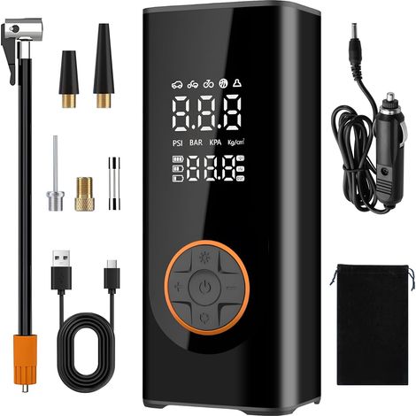 Gonfleur numérique pour pneus(avec/sans fil),compresseur d’air portatif,pompe à pneus de voiture avec arrêt automatique,éclairage LED intégré et compatible avec autres accessoires gonflables (1/5)