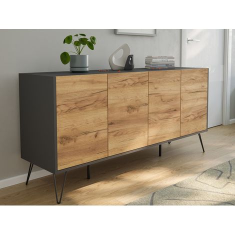 Kommode Maxim 155cm stehend 4 Türen Grafit/Eiche Front
