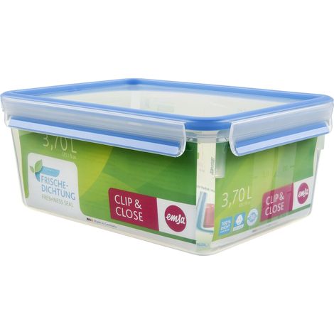 Emsa 508546 rettangolare contenitore di alimento con coperchio, 3.7 litri, trasparente / blu, Clip & Chiudi (1/5)
