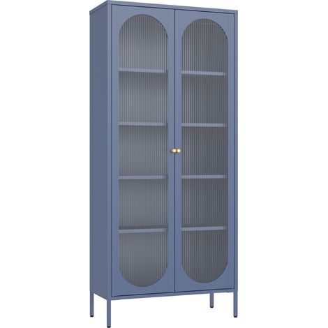 Schrank aus graublauem Metall und Glas 180cm YASMINE