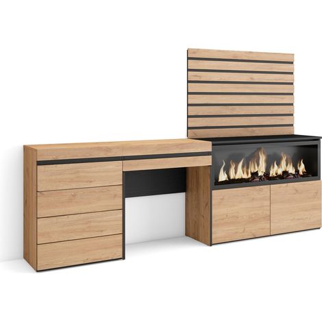 Skraut Home – Ensemble de meubles de salon – Coiffeuse avec tiroir – Table maquillage 70x34,6x75cm – Commode 4 tiroirs 56,7x33x75cm – Cheminée électrique à LED (1/5)