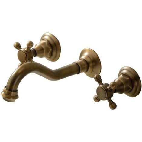 Grifo montado en muro de dos grifos de bronce antiguo con largo caño de estilo romano (1/5)