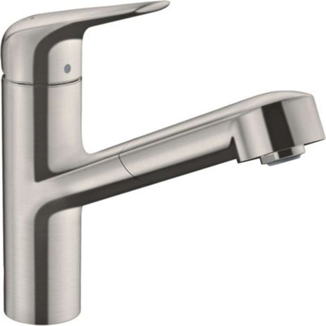 hansgrohe Küchenarmatur 150 Focus M42  ausziehbarer Auslauf  mit Schlauchbox (sBox)  Edelstahl Finish (1/5)