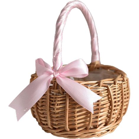 Petites Corbeilles Osier avec Anse, Panier De Mariage En Paille, Panier de Fleurs Tissé en Osier, Panier De Dispersion De Mariage, Panier De Demoiselle d'Honneur Pour Fleurs Et Fruits (1/5)