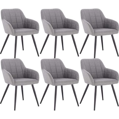 WOLTU Juego de 6 sillas de comedor, sillas de cocina de lino y metal, 49 x 43 x 81 cm, gris claro (1/5)