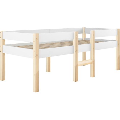 Letto semi-soppalcato per bambini con sponde di sicurezza, 90 x 200 cm, bianco e rovere (1/5)