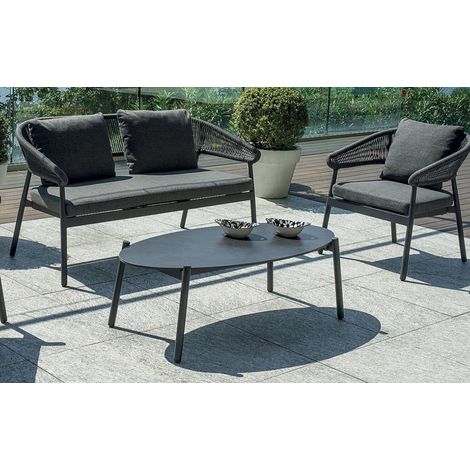 Aluminium-Set mit anthrazitfarbener Seilgeflecht und grauen Kissen von MALIGI HOME MG-ROSALBA Aluminium (1/5)