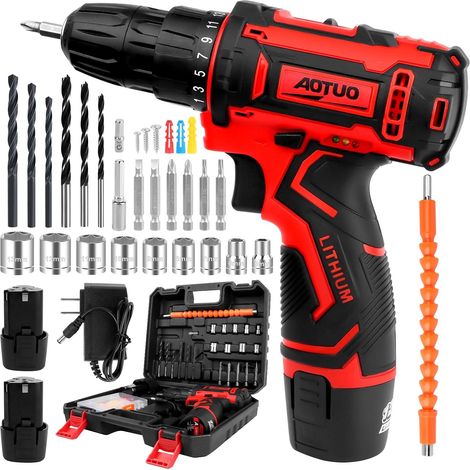 12V Cordless Screwdriver Set with 2 Batteries and Charger, 25+1 Torque Levels, 25N.m Max Impact Drill, 2 Speeds and LED, with 25 Accessories for Home and Garden (1/5)