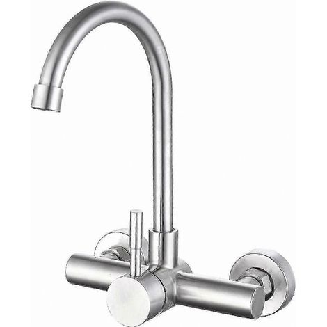 Robinet de cuisine mural en acier inoxydable avec bec pivotant pour éviers (1/5)
