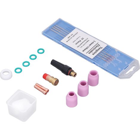 Kit consommables pour torche TIG : lentille à gaz, buse verre, rondelle et électrodes (1/5)