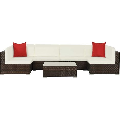 Salon de jardin 7 pcs Ensemble Table et Chaise de Jardin - avec coussins Résine tressée Marron BV327661 - BonneVie (1/5)