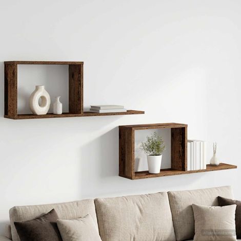 vidaXL Floating Shelves 2 pcs Old Wood 80 x 15 x 30 cm Engineered Wood (1/5)