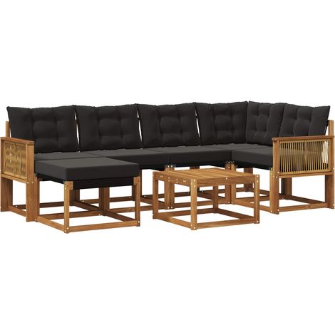 Outdoor Sofa Set with Cushion 7 pcs Natural and Black vidaXL